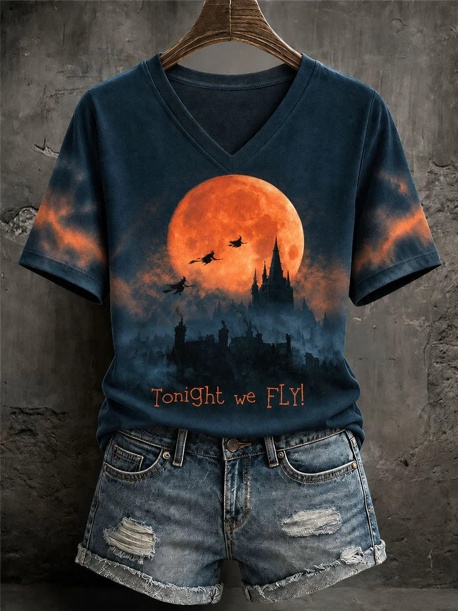 Tonight We Fly Halloween Fun V-Neck Shirt Halloween Apparel Presents Ideas For Girlfriend