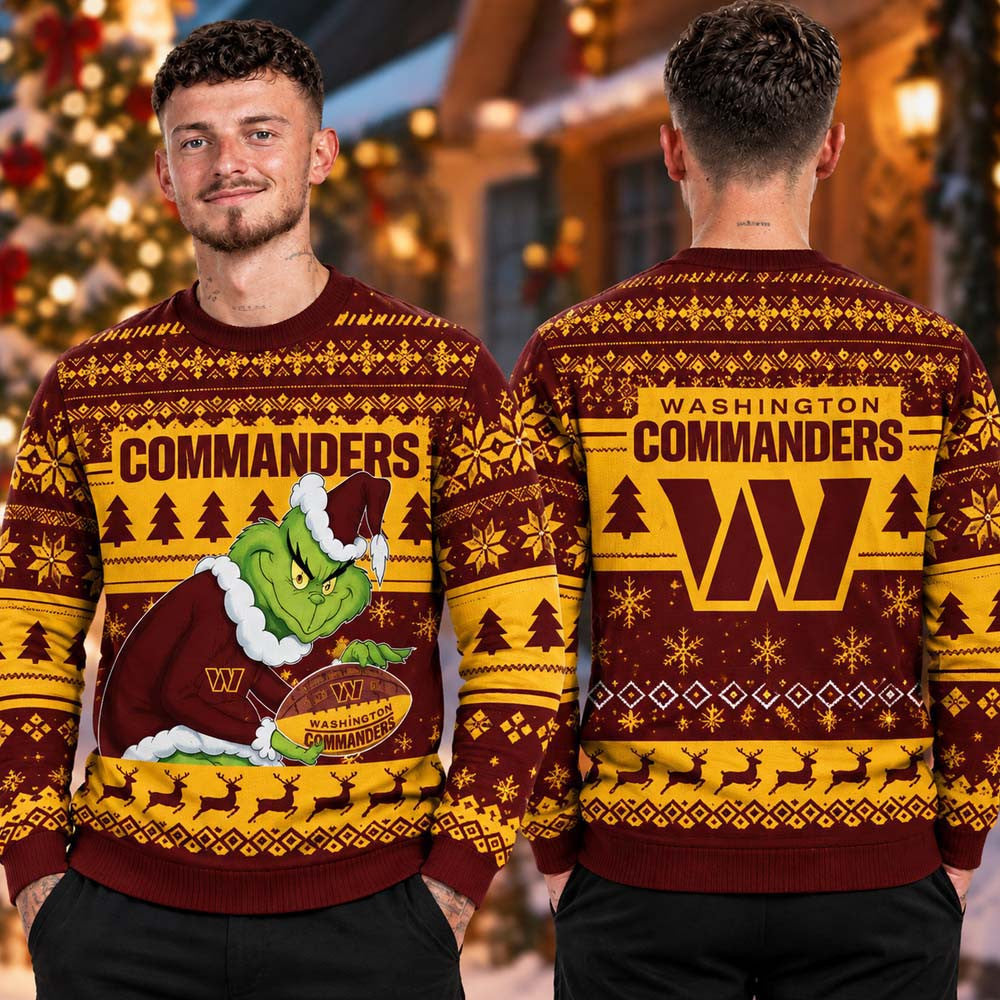 Washington Commanders NFL Christmas Grinch Knitted Sweater Xmas Gifts For Football Lovers - Foxy23shop