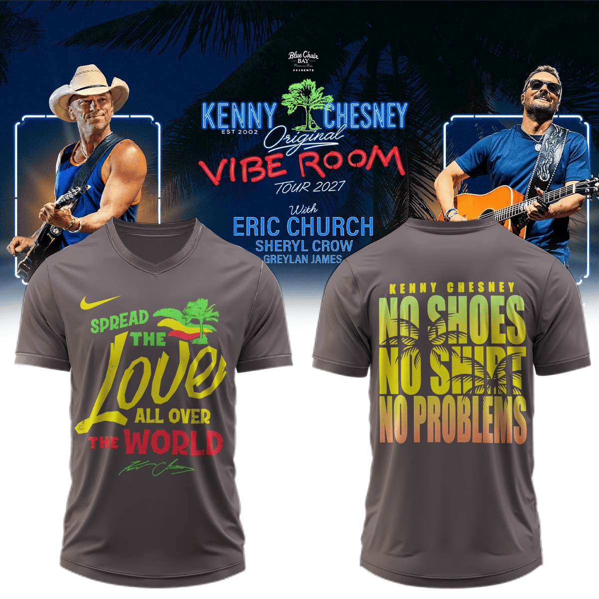 Kenny Chesney Merch The Original Vibe Room Tour 2027 V-Neck Shirt Country Music Lover Presents - Foxy23shop