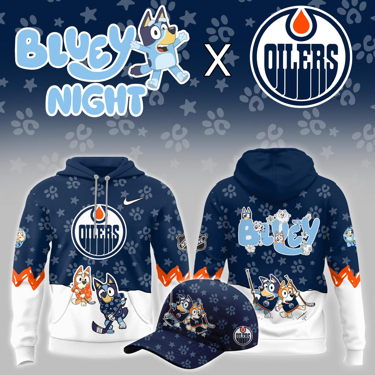 Edmonton Oilers Bluey Theme Night Game Hoodie Edmonton Oilers Apparel Hockey Fan Gear - Foxy23shop