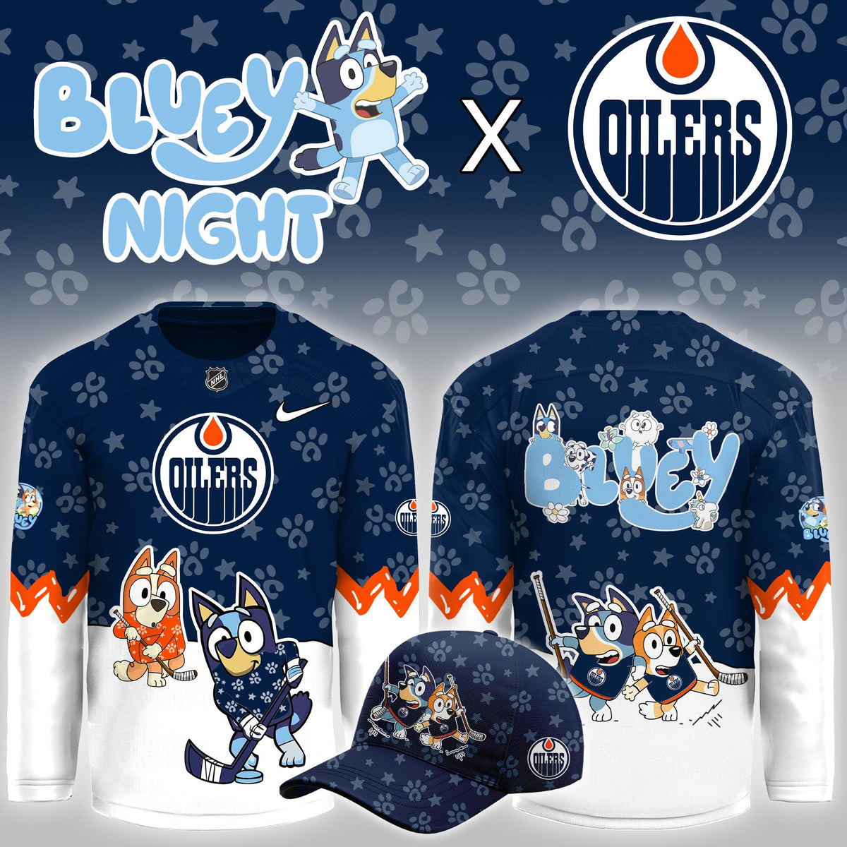 Edmonton Oilers Bluey Theme Night Game Hockey Jersey Edmonton Oilers Merch Fan Gear - Foxy23shop