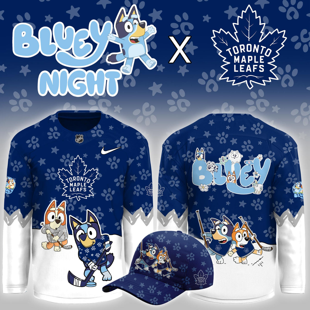 Toronto Maple Leafs x Bluey Theme Night Game Hockey Jersey Toronto Maple Leafs Merch Fan Gear - Foxy23shop