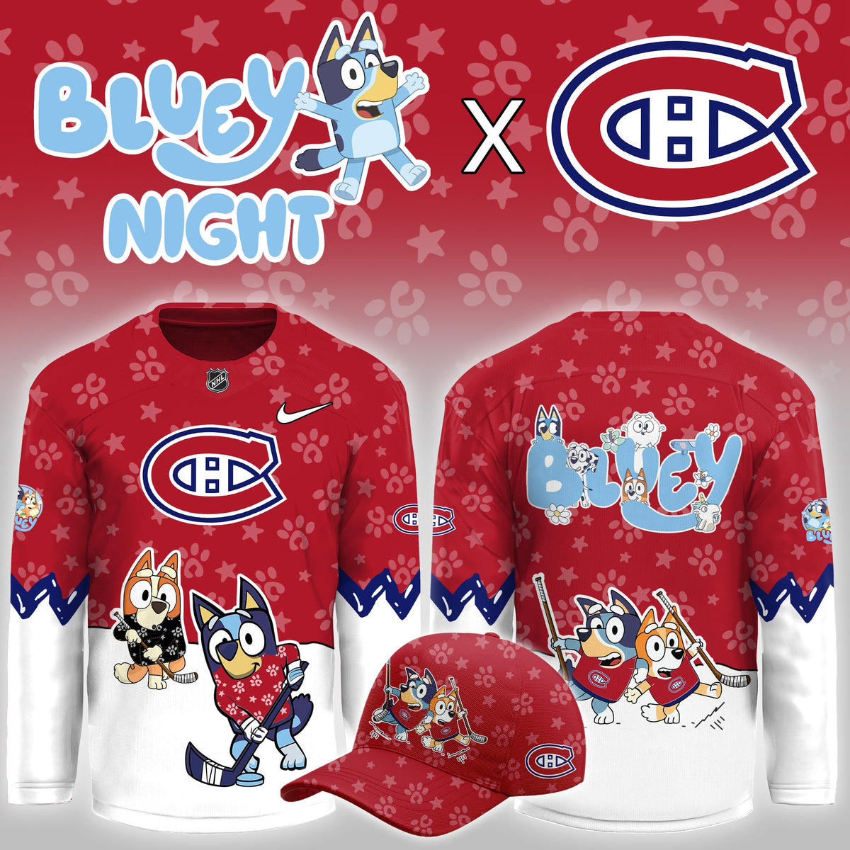 Montreal Canadiens Bluey Theme Night Game Hockey Jersey Montreal Canadiens Merch Hockey Lover Gifts - Foxy23shop