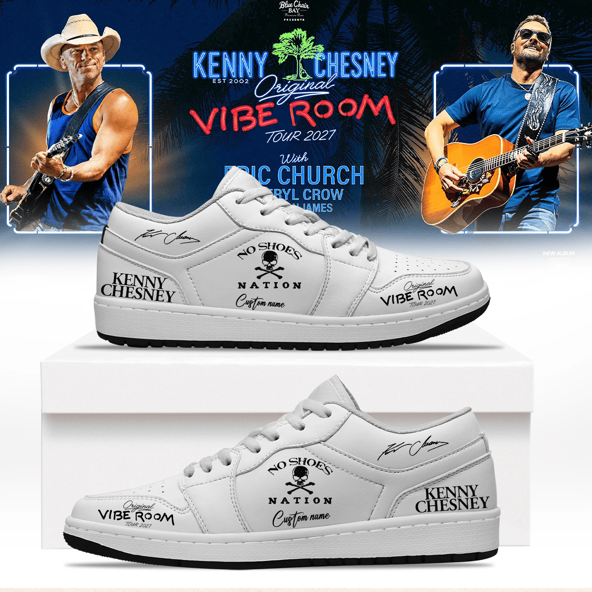 Custom Kenny Chesney The Original Vibe Room Tour 2027 Sneakers Kenny Chesney Merchandise - Foxy23shop