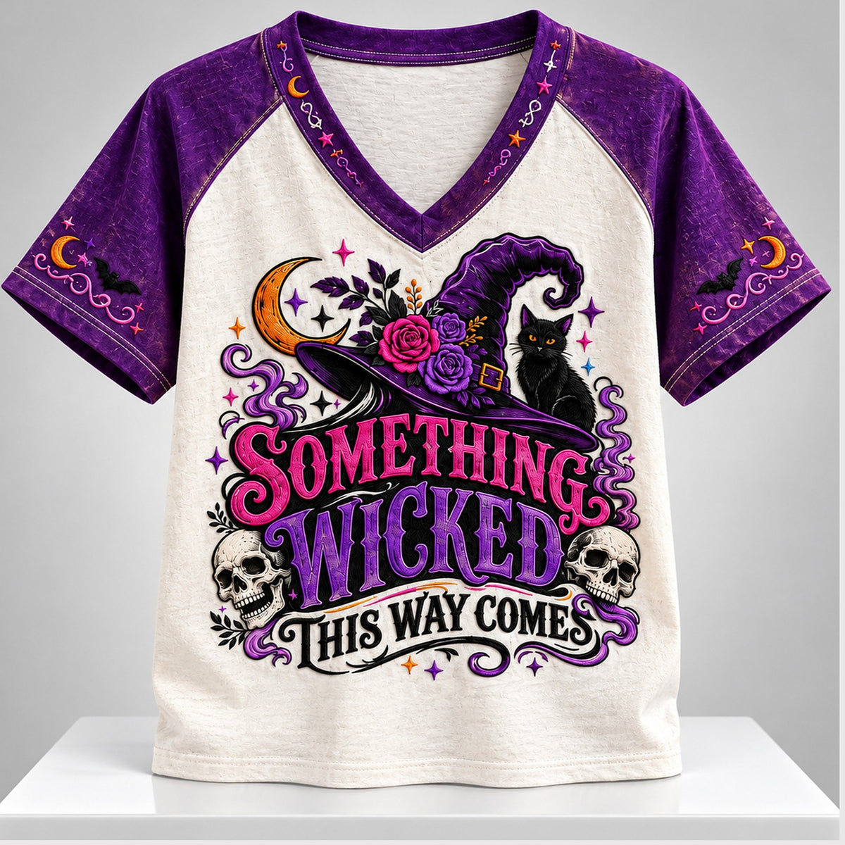 Something Wicked This Way Comes Halloween 2026 V-Neck Shirt Halloween Clothing Gift For Her - Foxy23shop