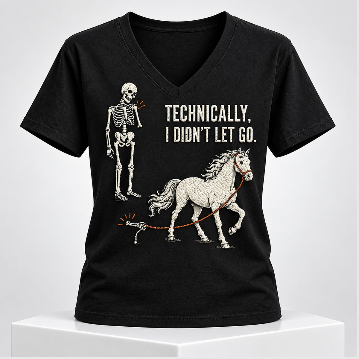 Horse Technically I Didnt Let Go Halloween 2026 V-Neck Shirt Gifts Idea For Skeleton Lovers - Foxy23shop