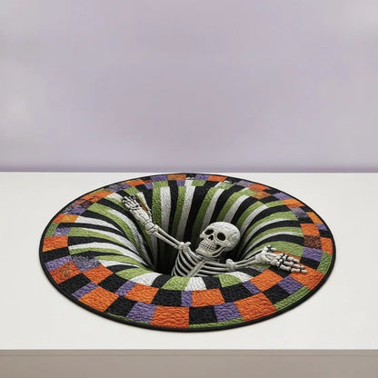Halloween Skeleton Vortex Quilted Illusion Round Mat Spooky Halloween Decor Gifts For Skeleton Lovers - Foxy23shop