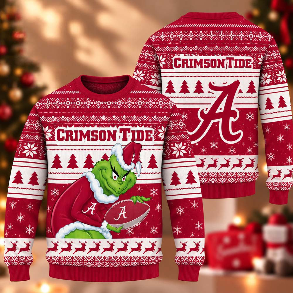 NCAA Alabama Crimson Tide Grinch Ugly Christmas Sweater Xmas Gifts For Football Lovers - Foxy23shop