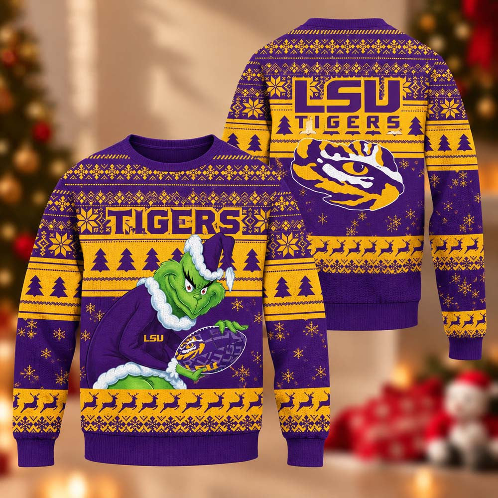NCAA LSU Tigers Grinch Ugly Christmas Sweater LSU Tigers Merch Xmas Presents For Fans - Foxy23shop