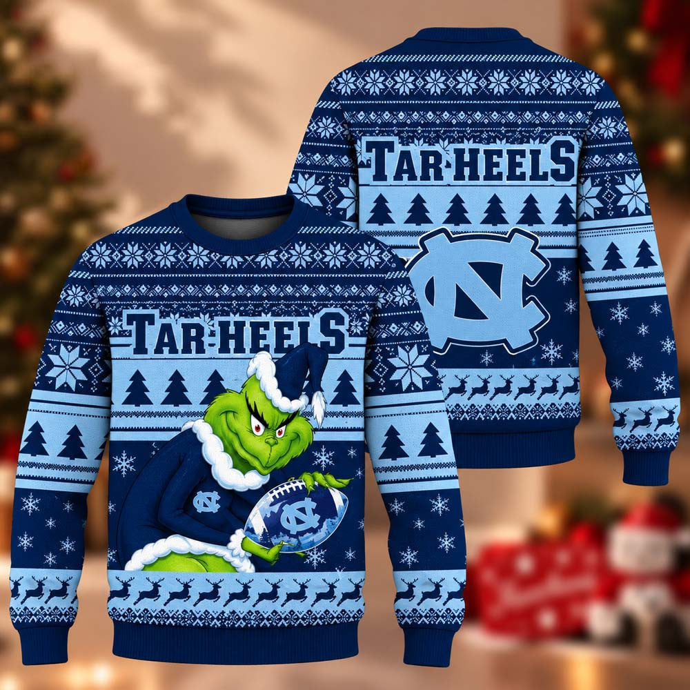 NCAA North Carolina Tar Heels Grinch Ugly Christmas Sweater Christmas Gifts For Football Lovers - Foxy23shop