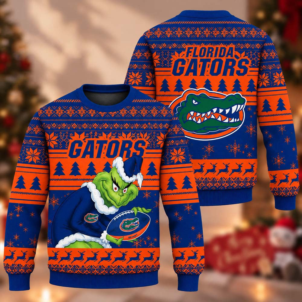 NCAA Florida Gators Grinch Christmas Ugly Christmas Sweater Florida Gators Merch Fan Gear - Foxy23shop