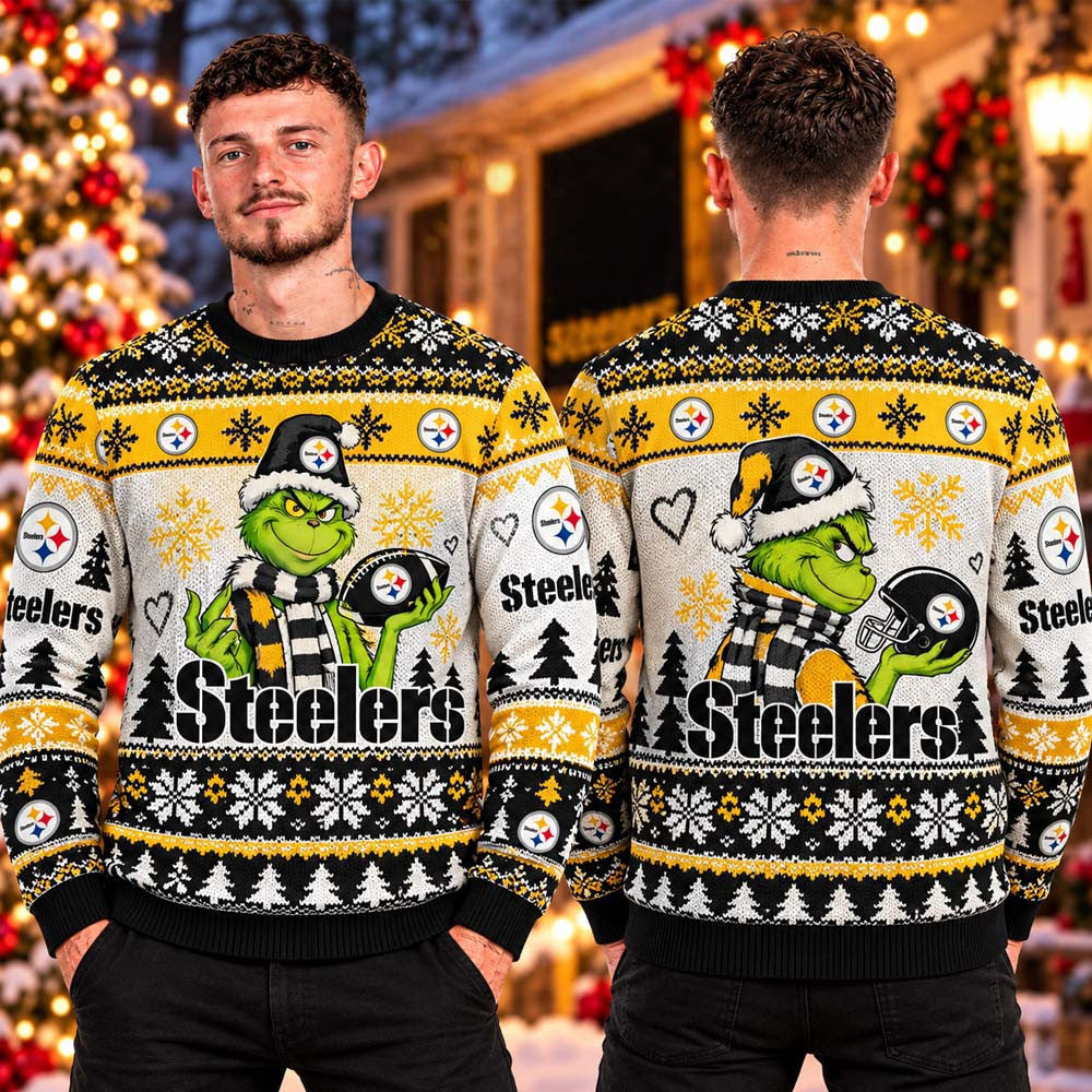 Pittsburgh Steelers NFL Grinch Ugly Christmas Sweater Pittsburgh Steelers Apparel Fan Gear - Foxy23shop