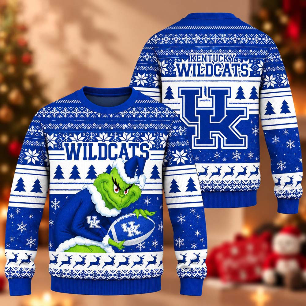NCAA Kentucky Wildcats Grinch Ugly Christmas Sweater Kentucky Wildcats Merch Xmas Fan Gifts - Foxy23shop