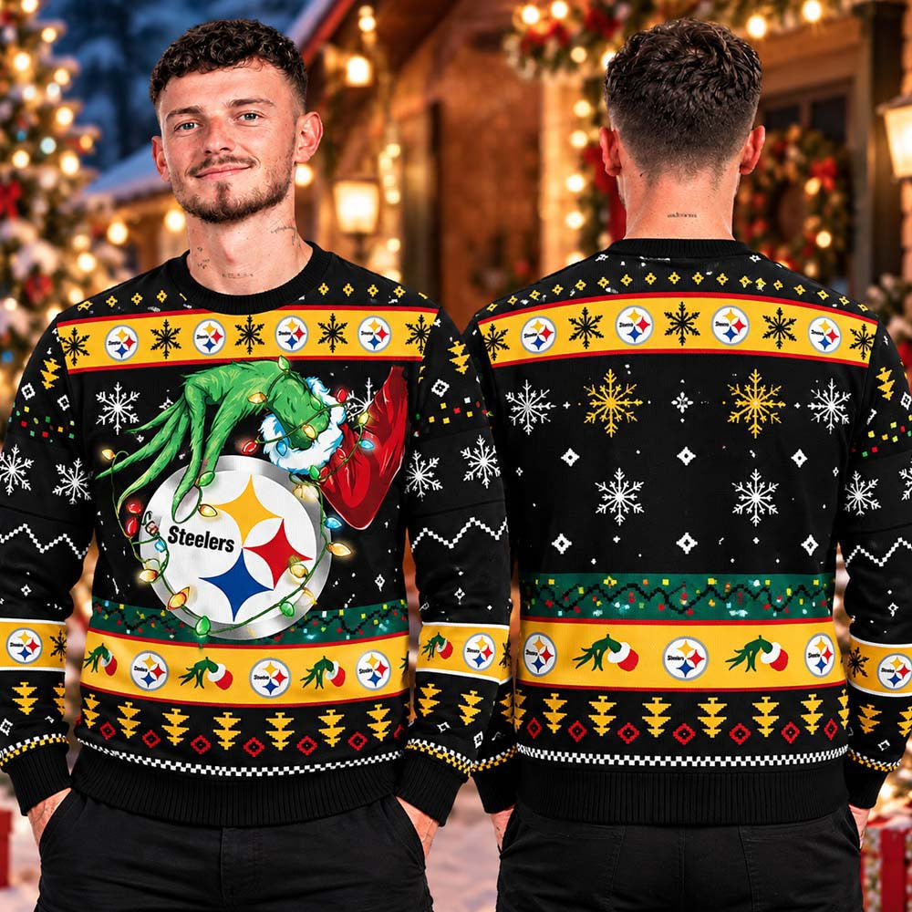 Pittsburgh Steelers 2026 NFL Grinch Hand Christmas Ugly Sweater Pittsburgh Steelers Merch Xmas Gift - Foxy23shop