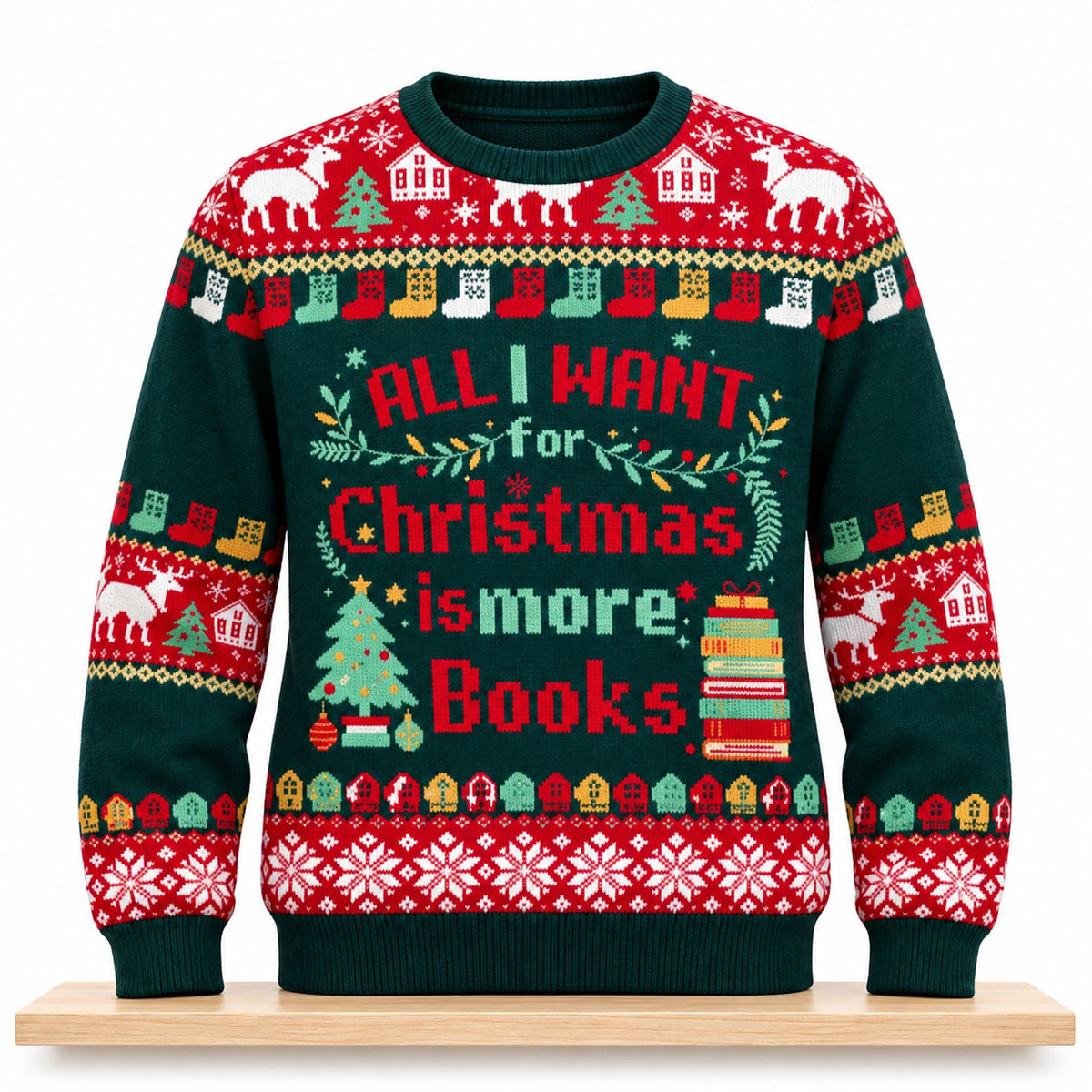 All I Want For Christmas Is More Books Christmas 2026 Ugly Sweater Gifts For Book Lovers - Foxy23shop