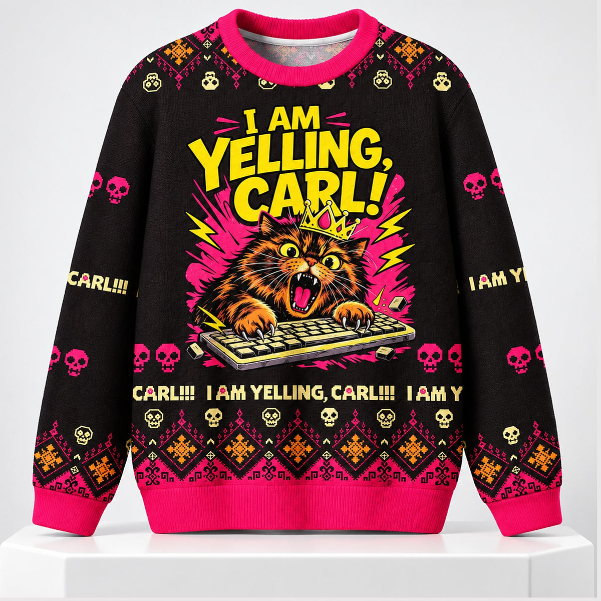 I Am Yelling Carl Cat Christmas 2026 Ugly Sweater Xmas Clothing Cat Lovers Gifts - Foxy23shop