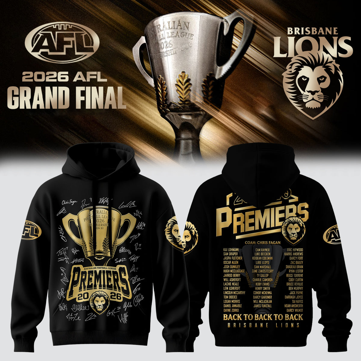 Brisbane Lions Back To Back To Back Champions 2026 Hoodie Brisbane Lions Clothing - Foxy23shop