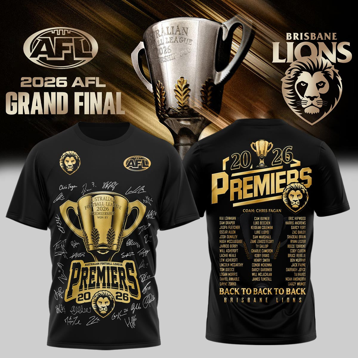 Brisbane Lions Merch Back To Back To Back Champions 2026 Shirt Rule Football Fan Gift - Foxy23shop