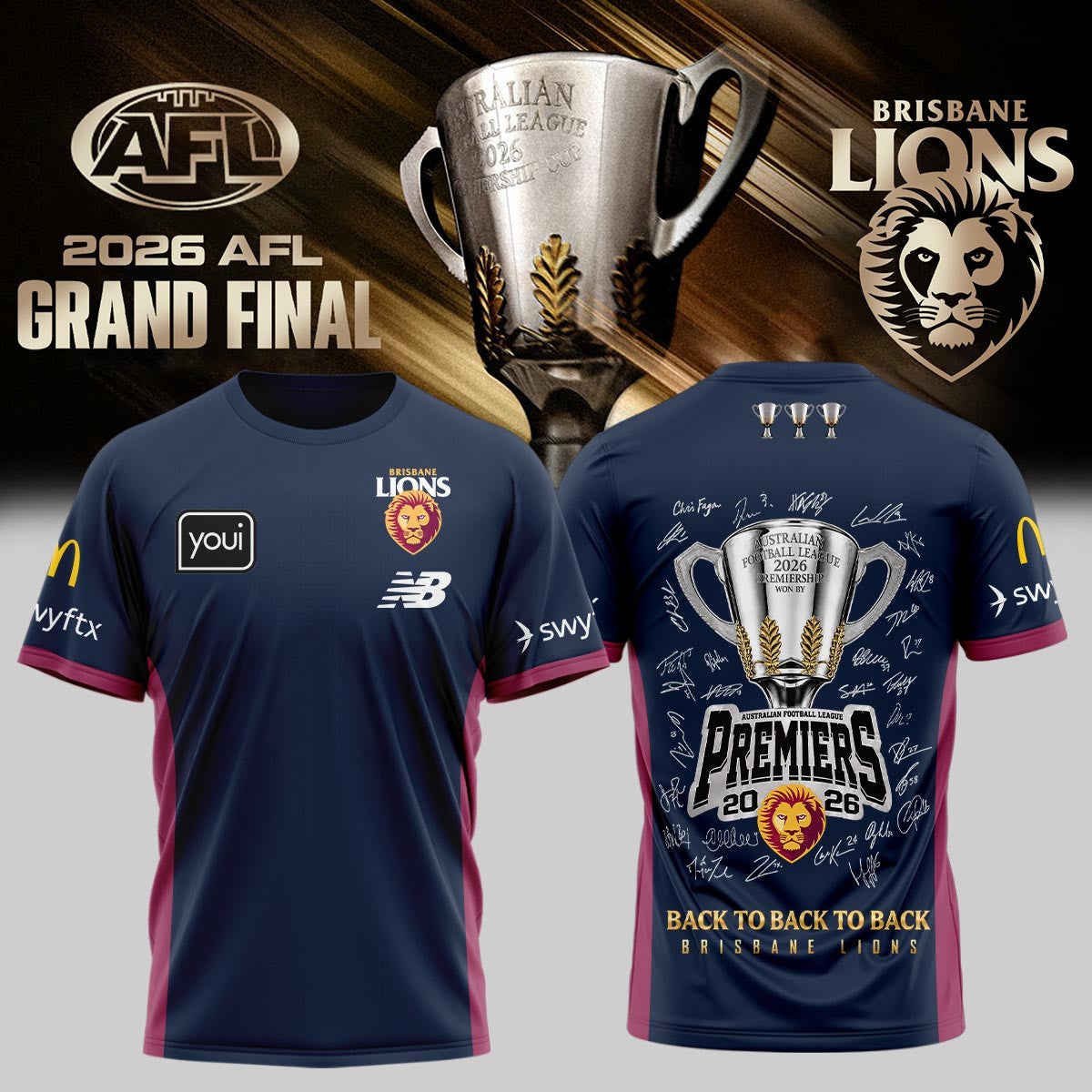 Brisbane Lions Back To Back To Back Champions 2026 T-Shirt Gifts For Brother - Foxy23shop
