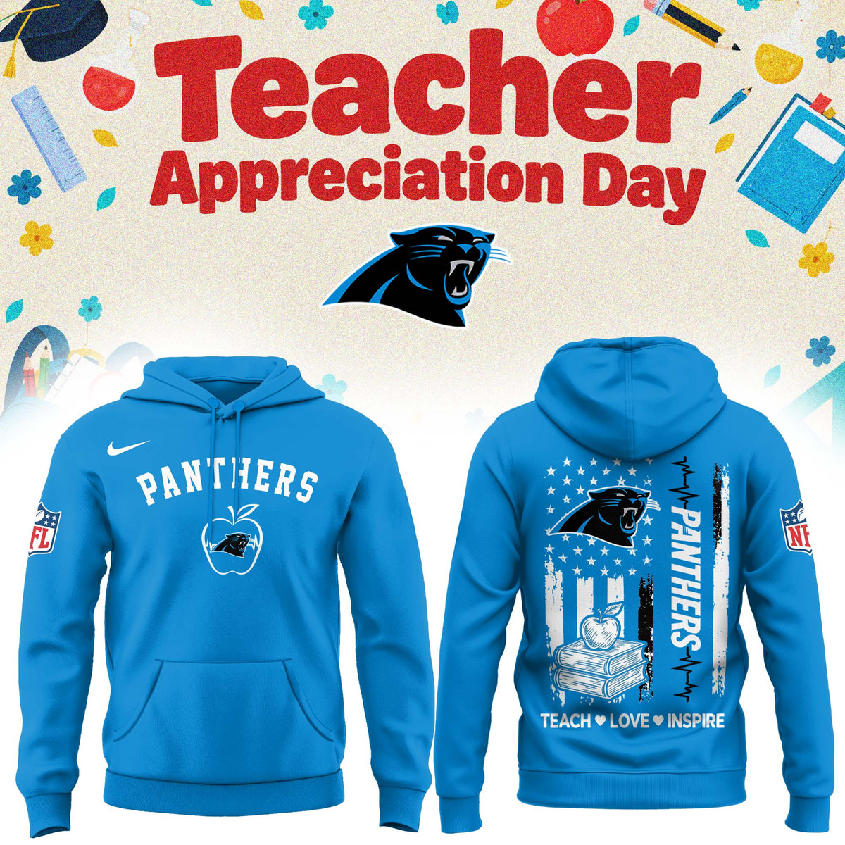 Carolina Panthers Merch NFL 2026 X Teacher Appreciation Day Hoodie Gifts For Panthers Fans - Foxy23shop