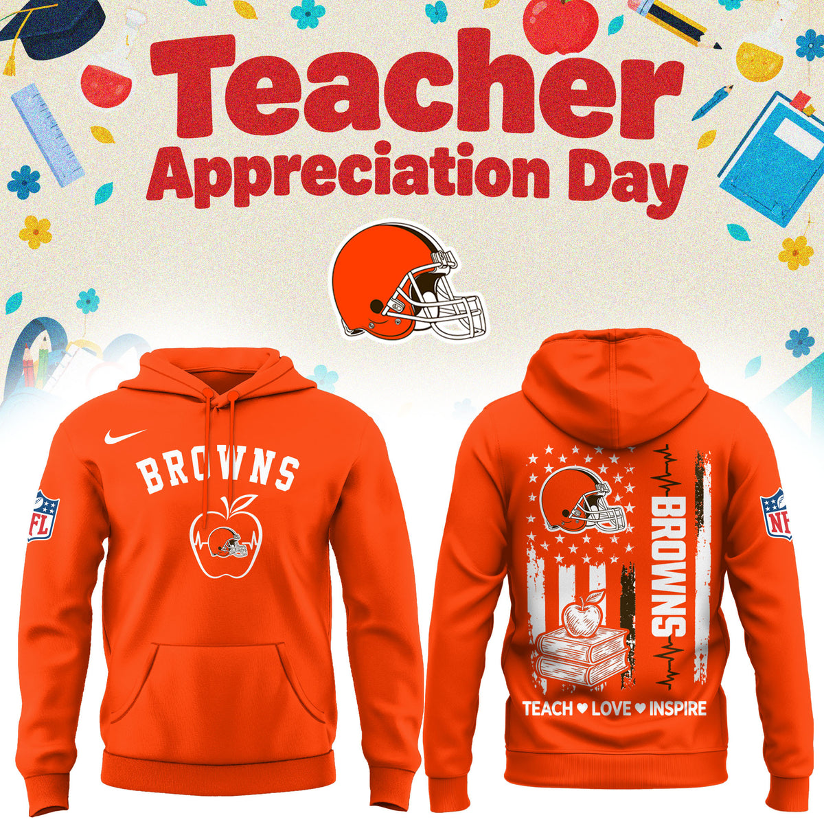 Cleveland Browns Merch NFL 2026 X Teacher Appreciation Day Hoodie Football Lover Gift - Foxy23shop