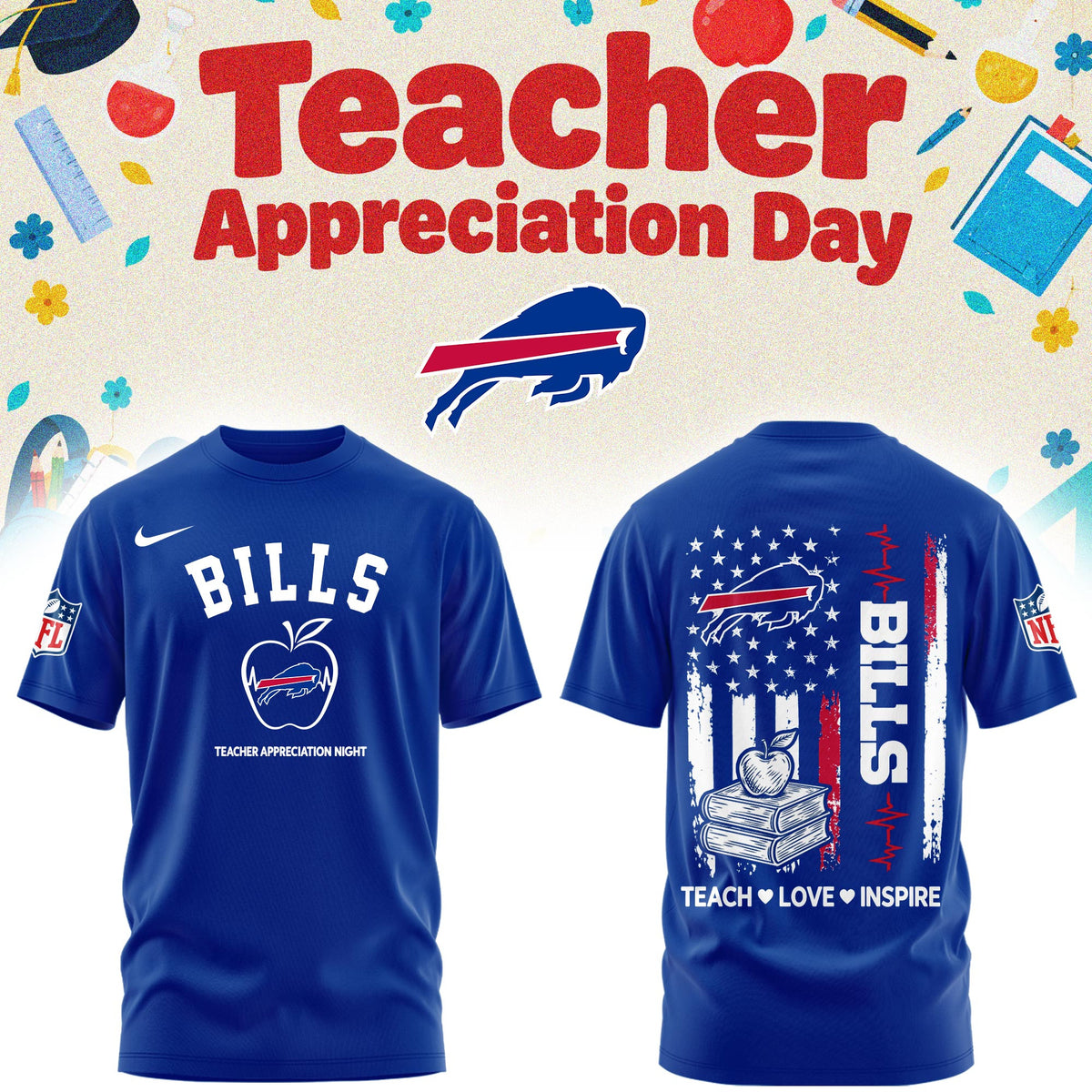 Buffalo Bills Merch NFL 2026 X Teacher Appreciation Day T-Shirt Gifts For Bills Mafia - Foxy23shop
