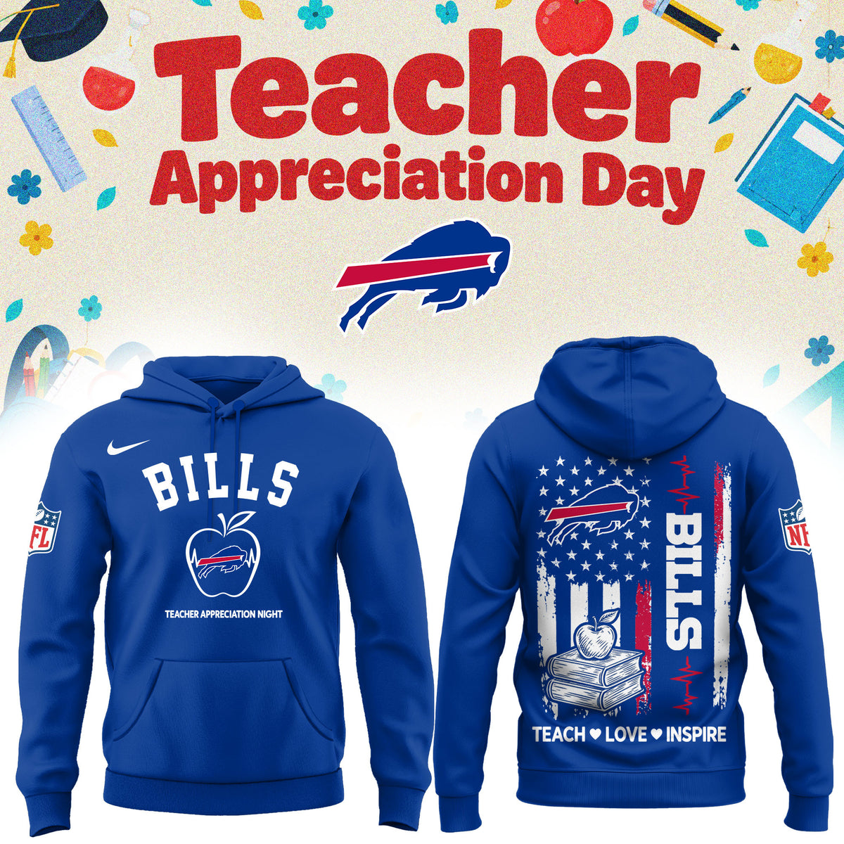 Buffalo Bills Merch NFL 2026 X Teacher Appreciation Day Hoodie Gifts For Bills Mafia - Foxy23shop