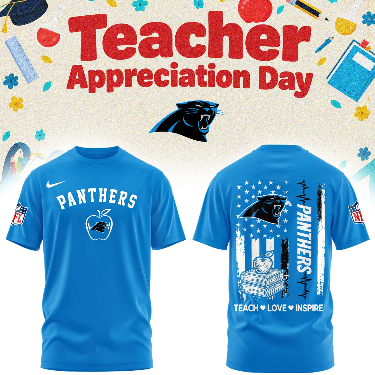 Carolina Panthers Merch NFL 2026 X Teacher Appreciation Day T-Shirt Gifts For Football Lover - Foxy23shop