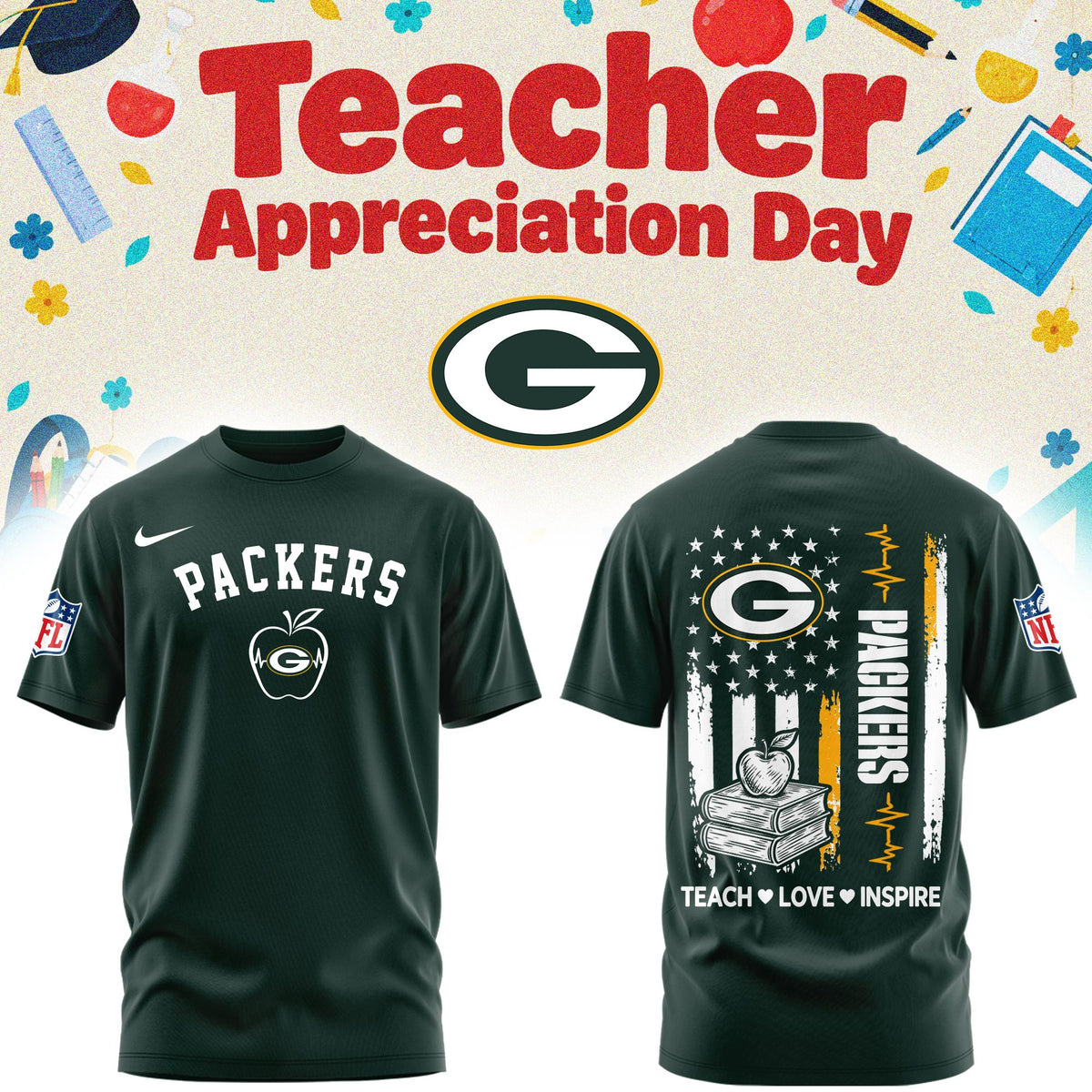 Green Bay Packers Merch NFL 2026 X Teacher Appreciation Day T-Shirt Gifts For Packers Lovers - Foxy23shop