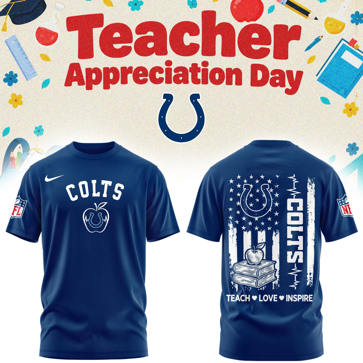 Indianapolis Colts Merch NFL 2026 X Teacher Appreciation Day T-Shirt Presents For Fans - Foxy23shop