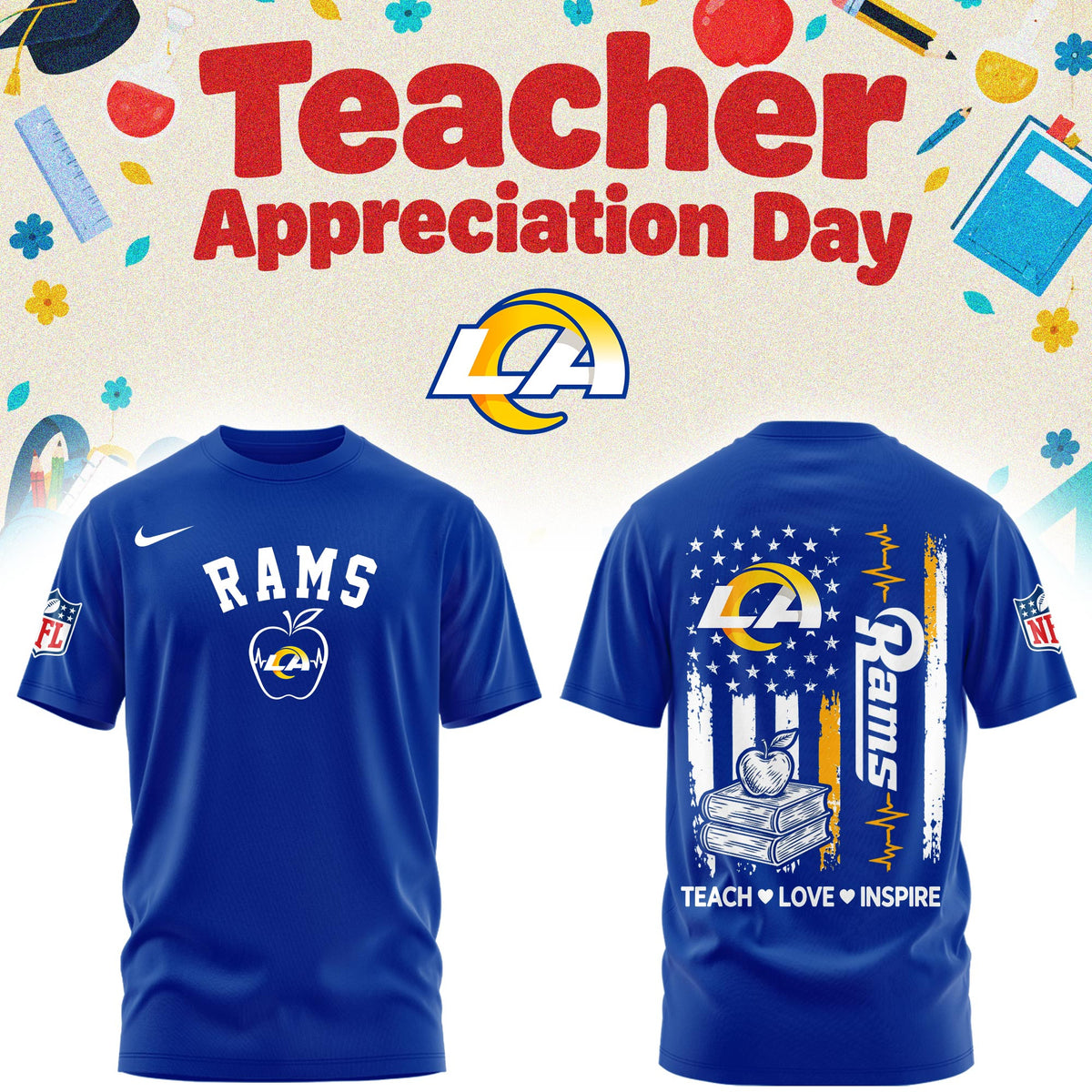 Los Angeles Rams Merch NFL 2026 X Teacher Appreciation Day T-Shirt Best Fan Gears - Foxy23shop