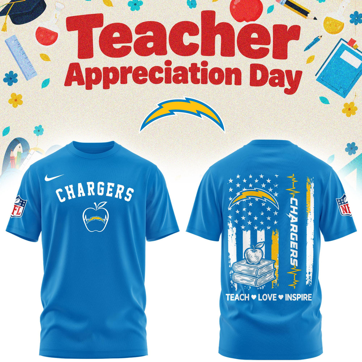Los Angeles Chargers Merch NFL 2026 X Teacher Appreciation Day T-Shirt Gifts For Brother - Foxy23shop