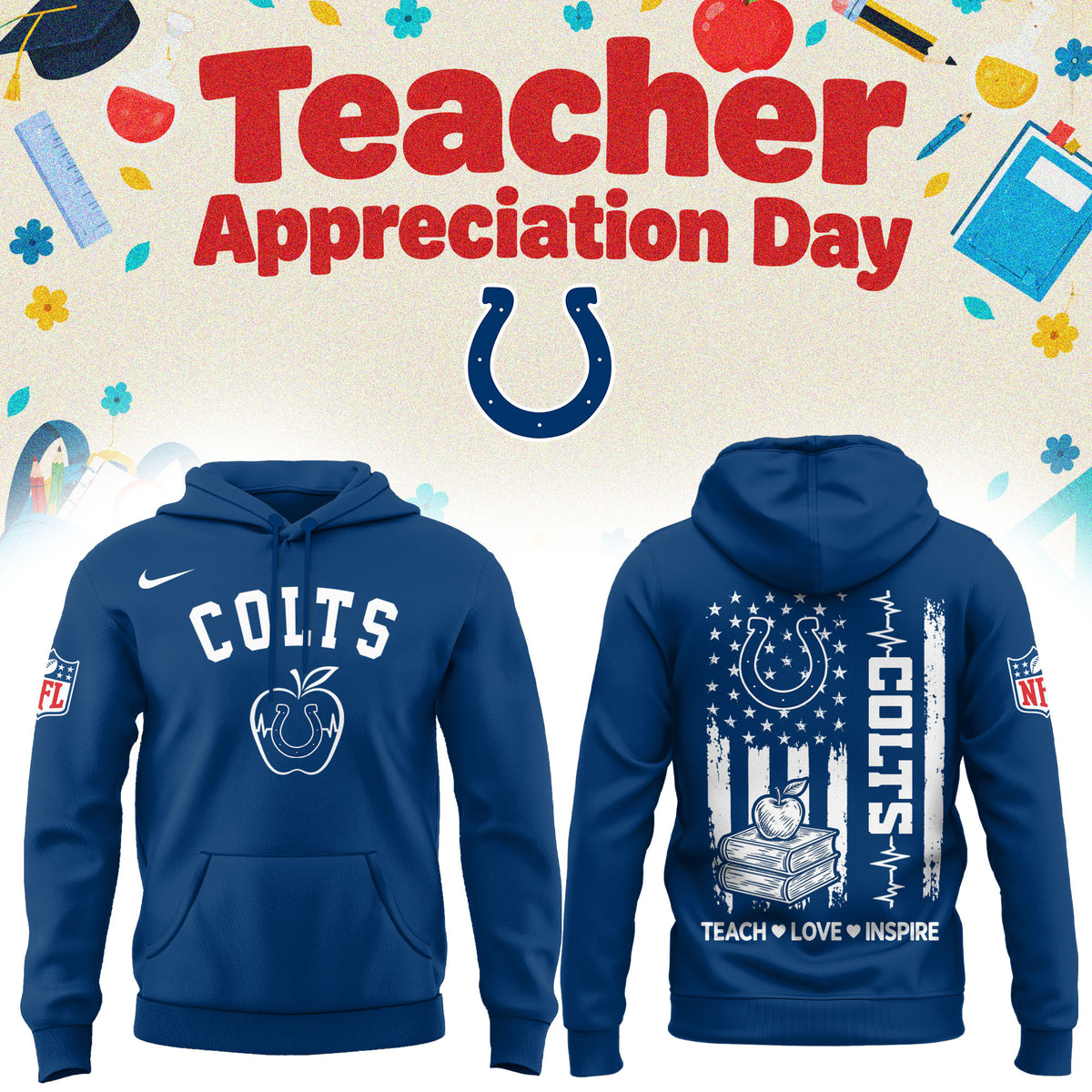 Indianapolis Colts Merch NFL 2026 X Teacher Appreciation Day Hoodie Football Fan Gear - Foxy23shop
