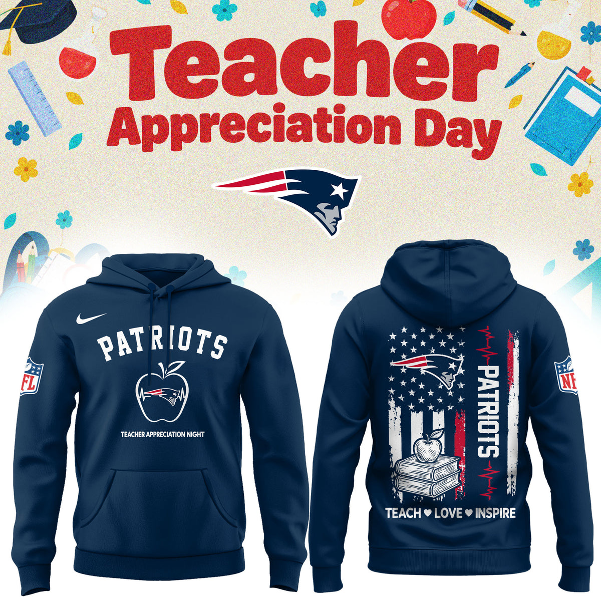 New England Patriots Merch NFL 2026 X Teacher Appreciation Day Hoodie Gifts For Pat Nation - Foxy23shop