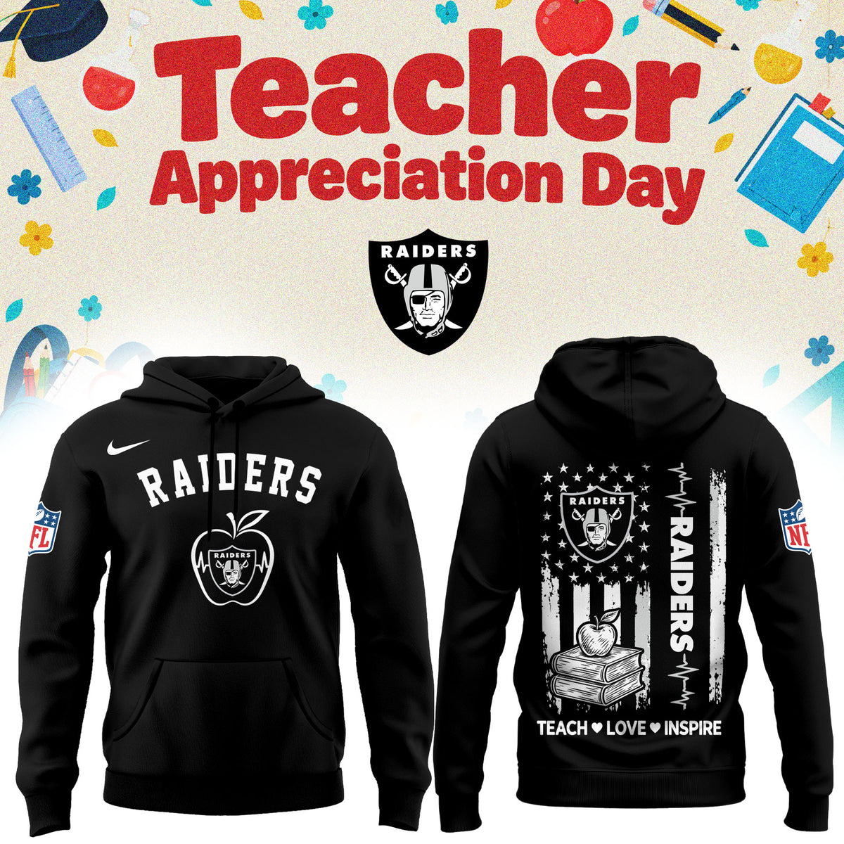 Las Vegas Raiders Merch NFL 2026 X Teacher Appreciation Day Hoodie Football Fan Gifts - Foxy23shop