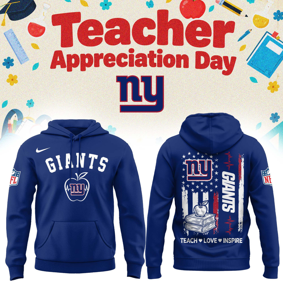 New York Giants Merch NFL 2026 X Teacher Appreciation Day Hoodie Football Fan Gear - Foxy23shop