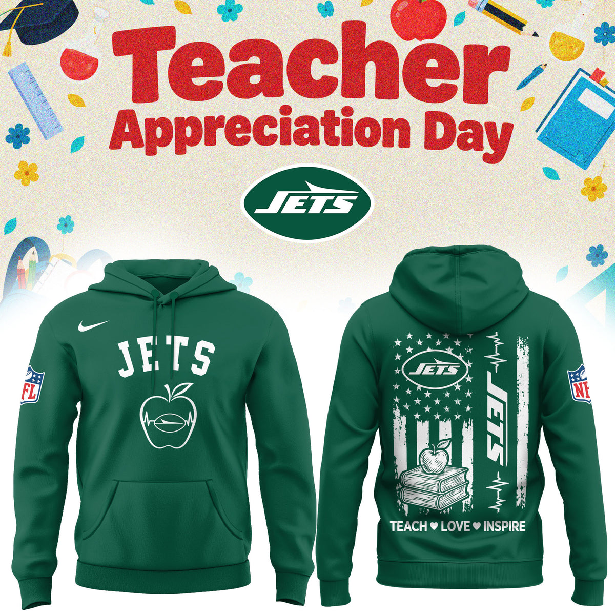 New York Jets Merch NFL 2026 X Teacher Appreciation Day Hoodie Fan Gear - Foxy23shop