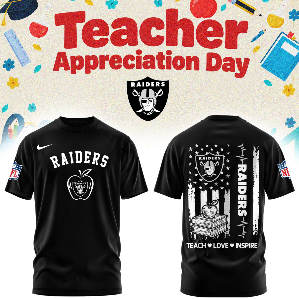 Las Vegas Raiders Merch NFL 2026 X Teacher Appreciation Day T-Shirt Football Lover Gifts - Foxy23shop
