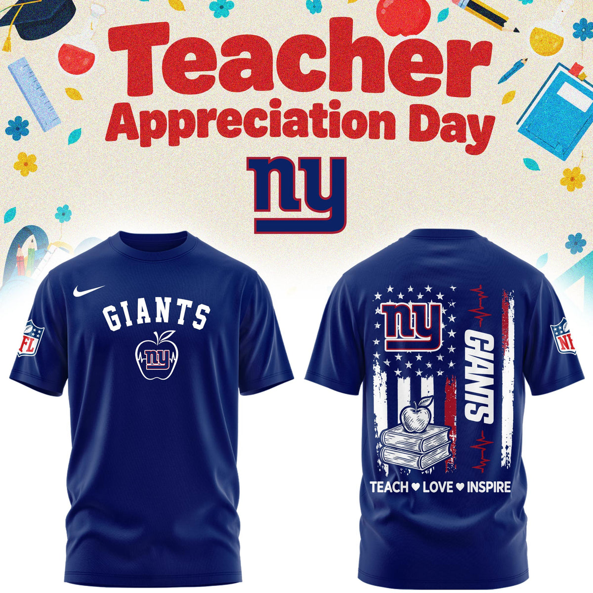 New York Giants Merch NFL 2026 X Teacher Appreciation Day T-Shirt Gifts For Giants Fans - Foxy23shop