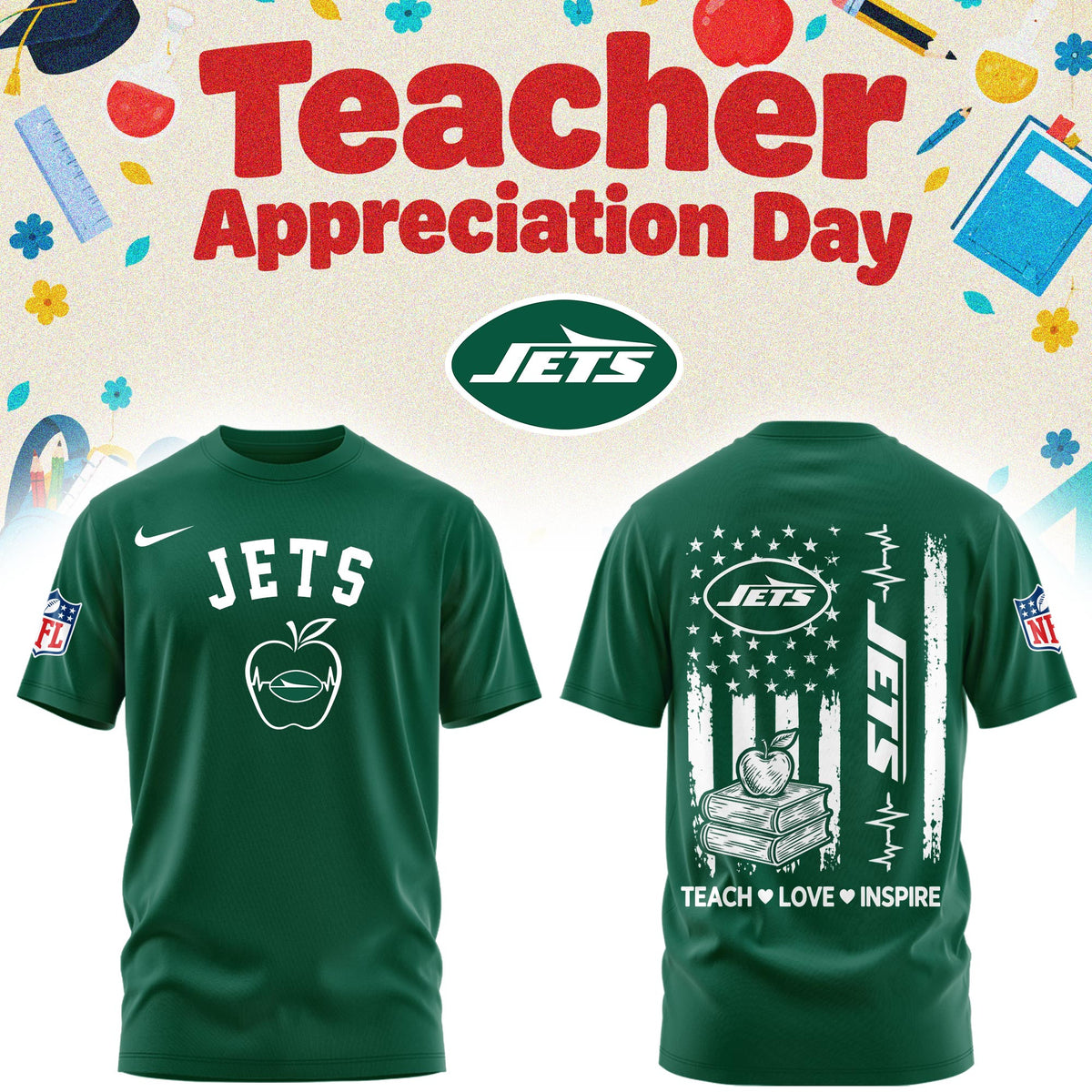 New York Jets Merch NFL 2026 X Teacher Appreciation Day T-Shirt 2026 NFL Gameday Outfits - Foxy23shop