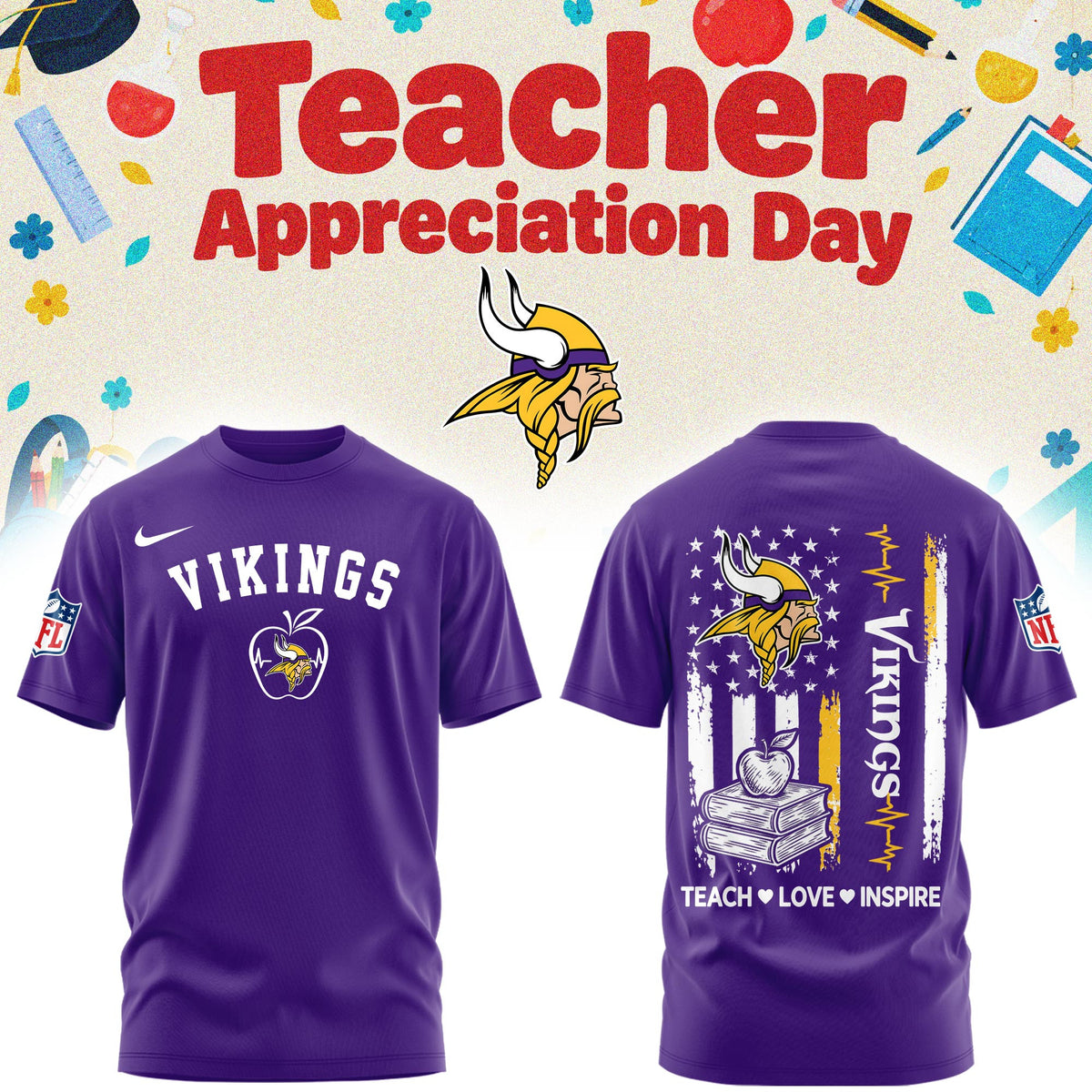 Minnesota Vikings Merch NFL 2026 X Teacher Appreciation Day T-Shirt Gifts For Skol Nation - Foxy23shop