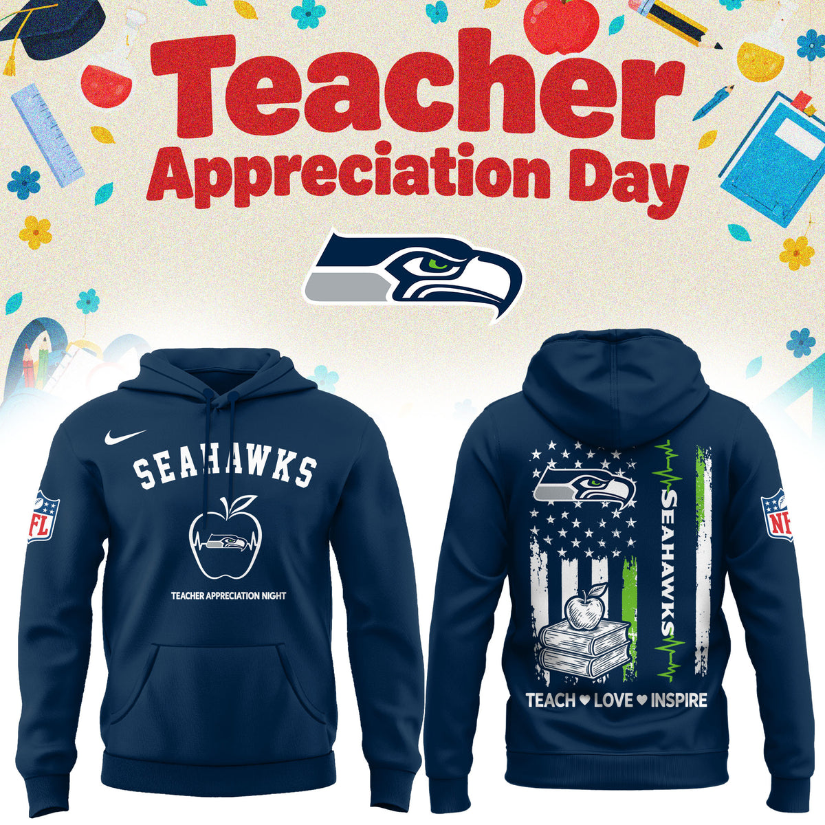 Seattle Seahawks Merch NFL 2026 X Teacher Appreciation Day Hoodie Best Gifts For The 12s - Foxy23shop