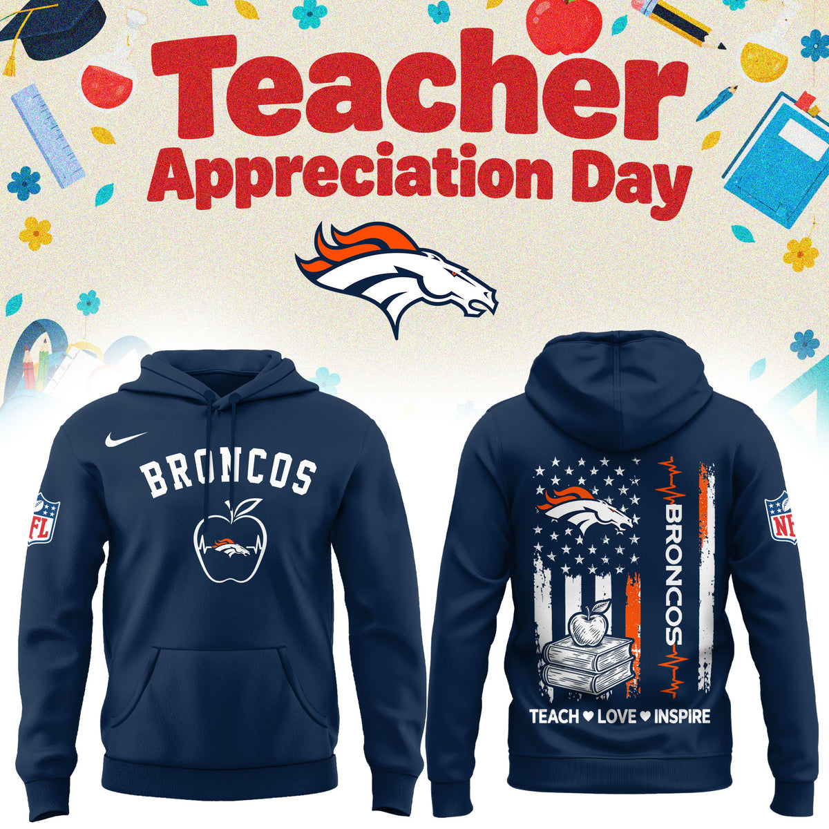 Tennessee Broncos Merch NFL 2026 X Teacher Appreciation Day Hoodie Football Lovers Gifts - Foxy23shop