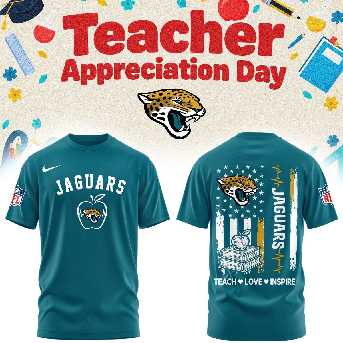 Jacksonville Jaguars Merch NFL 2026 X Teacher Appreciation Day T-Shirt 2026 Jaguars Apparel - Foxy23shop