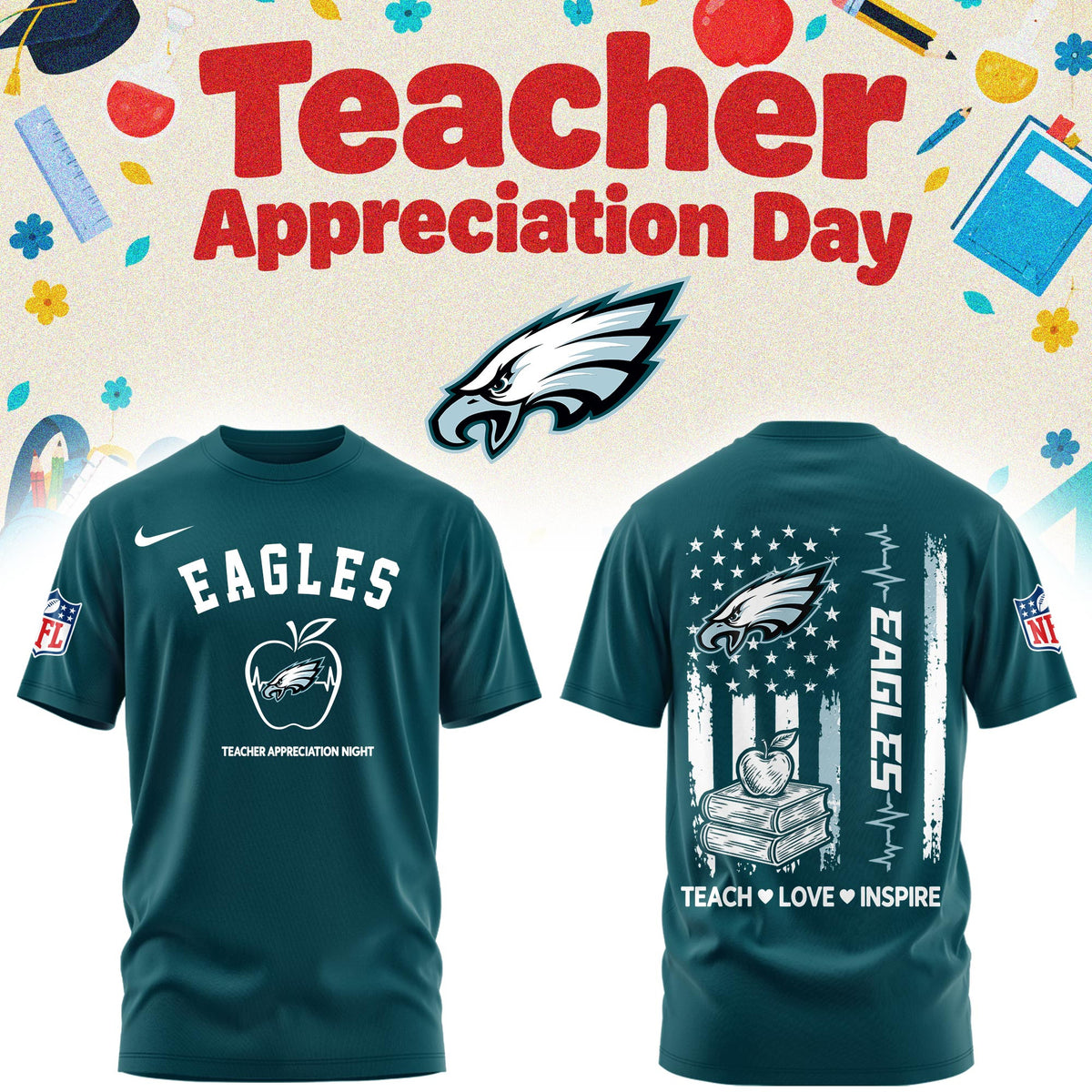 Philadelphia Eagles Merch NFL 2026 X Teacher Appreciation Day T-Shirt Bird Gang Gifts - Foxy23shop