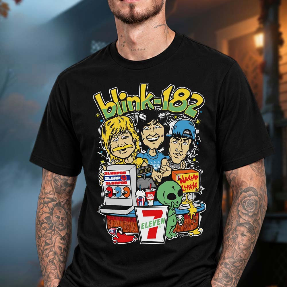 Blink 182 X PacMan X 7Eleven Comic Con Take It To Eleven Illustrated T-Shirt Blink 182 Concert Outfits - Foxy23shop
