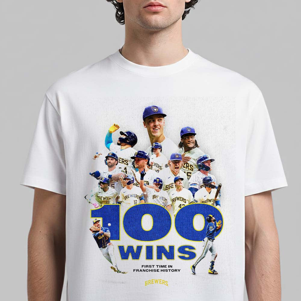 Milwaukee Brewers MLB 100 Wins First Time In Franchise History T-Shirt Milwaukee Brewers Merch Fan Gear - Foxy23shop