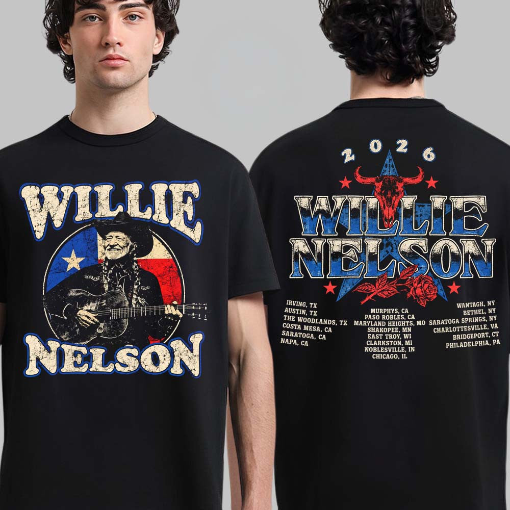 Willie Nelson Merch Outlaw Music Festival Tour 2026 Portrait T-Shirt Willie Nelson Clothes Fan Gifts - Foxy23shop