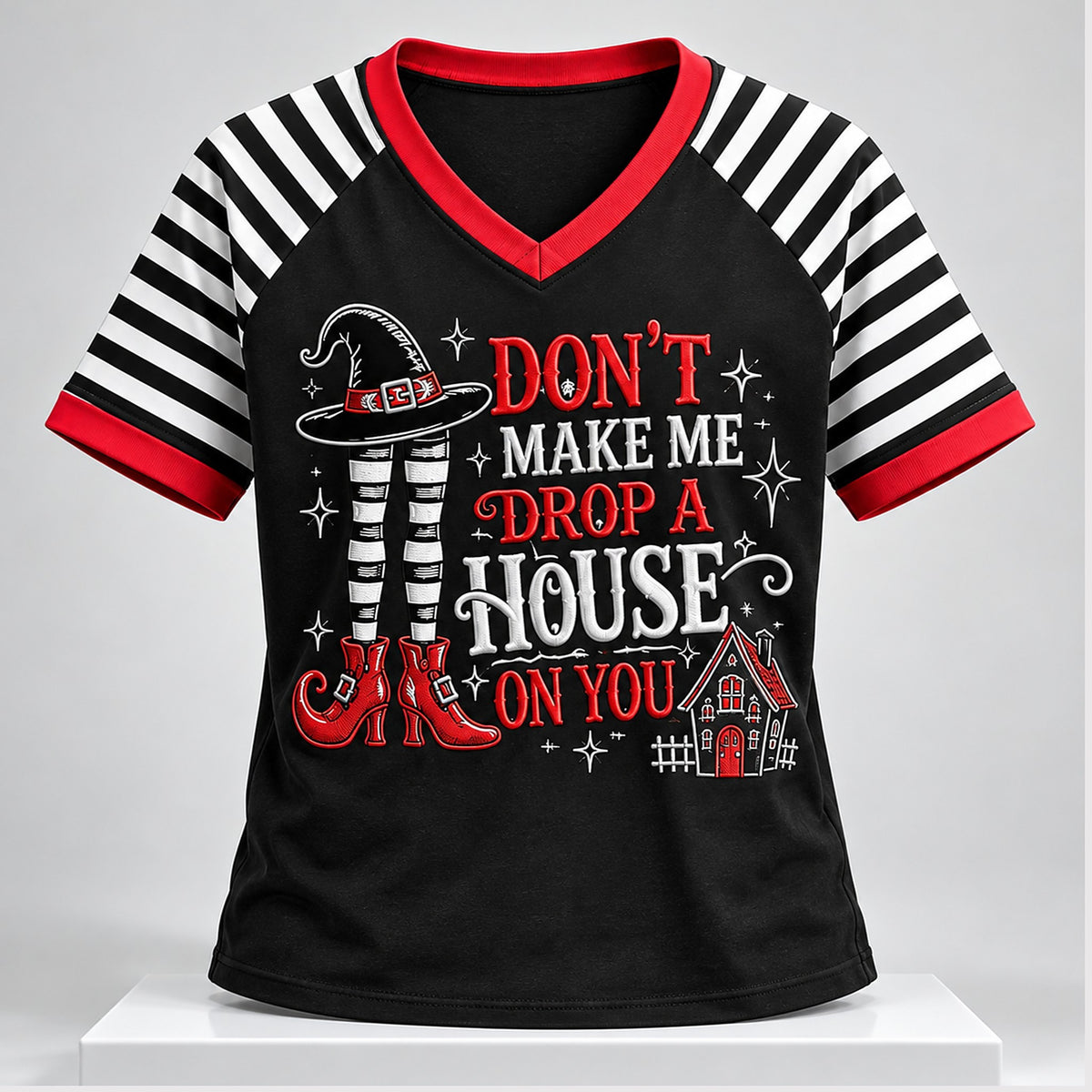 Dont Make Me Drop A House On You Halloween 2026 V-Neck Shirt Halloween Gifts For Girlfriend - Foxy23shop