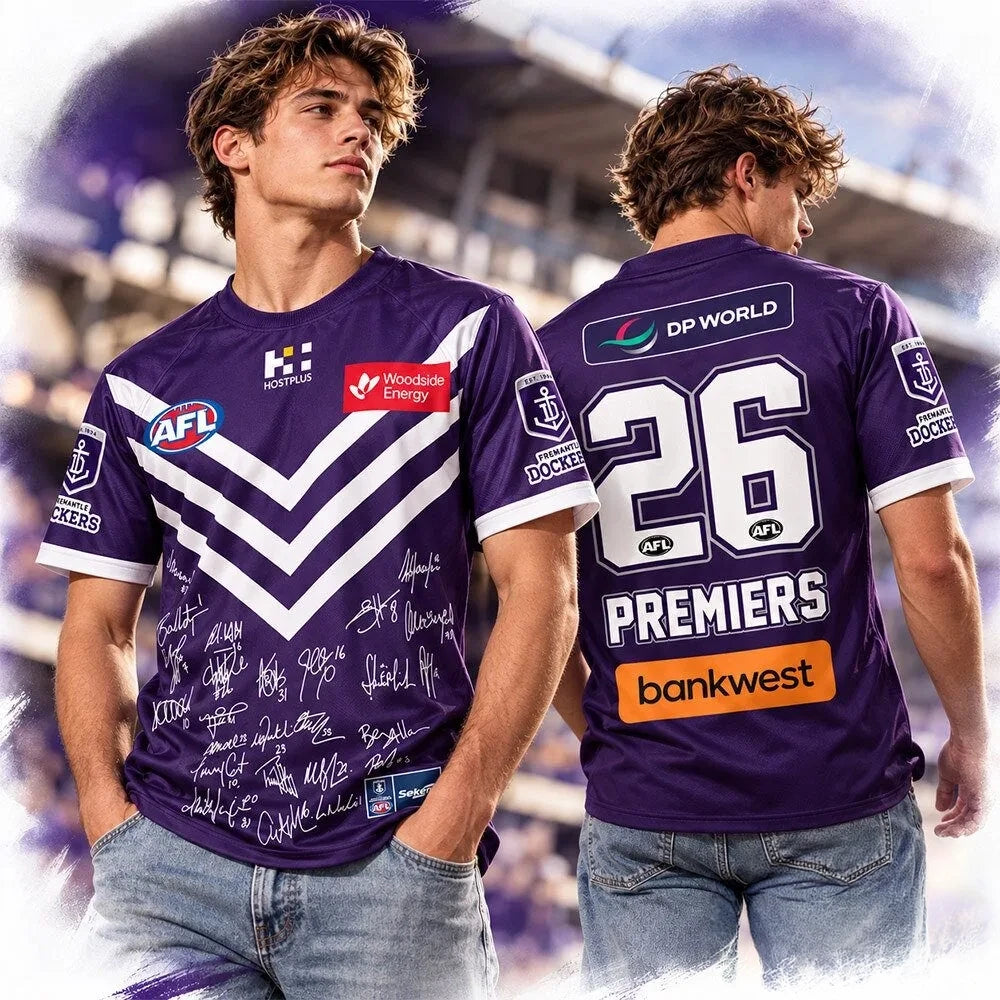 Fremantle Dockers 2026 Premiers No 26 Signature T-Shirt Fremantle Dockers Merch Fan Gear - Foxy23shop